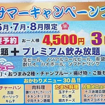 【要予約】期間限定プレミアム飲み放題付きサマーキャンペーンプラン4500円(税込)