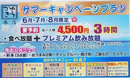 【要予約】期間限定プレミアム飲み放題付きサマーキャンペーンプラン4500円(税込)
