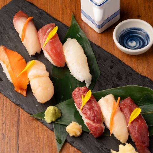 Assortment of 8 luxurious meat sushi and seafood sushi