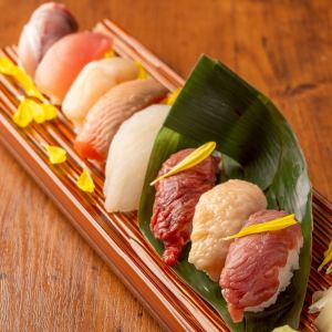 Assortment of 8 luxurious meat sushi and seafood sushi