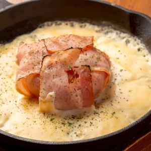 Bacon wrapped camembert radish
