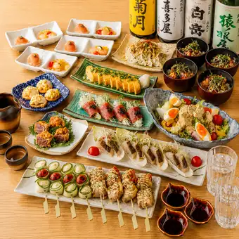 ■3H飲み放題付『お手軽コース』本日の炭火焼き鳥に刺身2点盛り等〈全7品〉4500円⇒3500円