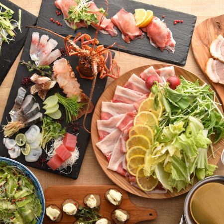 F [All-you-can-eat beef motsunabe or pork shabu-shabu] Unlimited all-you-can-drink "Irodori Course" [12 dishes in total/6500 yen → 5500 yen]