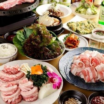 [With bibimbap to finish♪] Luxury and very satisfying ◇ Samgyeopsal course ◇ 10 dishes in total ◇ 3,278 yen