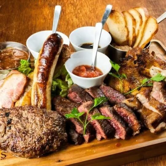 生ビール付【2H飲放】BBQグリルと肉料理＆ガーリックライス含『セレクション』全7品4500⇒3500円