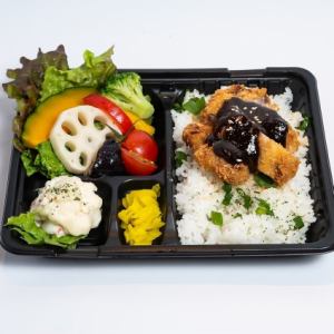 Homemade miso sauce pork cutlet and healthy vegetable lunch box