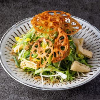 Crispy small sardines and mizuna salad