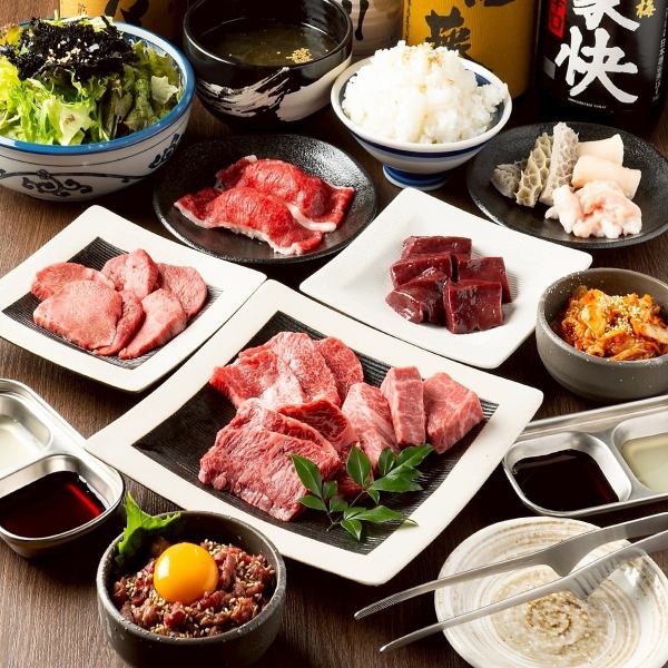 【推荐 ◎ 5,000日元 满意套餐】国产和牛、特选瘦肉里脊、烤肉寿司等。【平日特价】