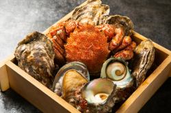 Seafood steamed in a bamboo steamer