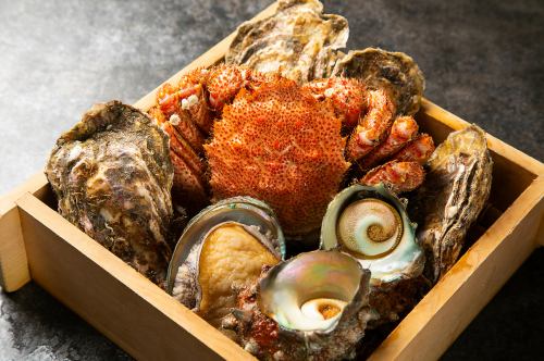 Seafood steamed in a bamboo steamer