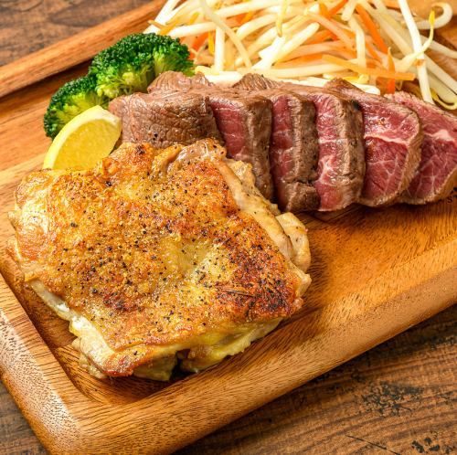 上等西冷牛排和鸡肉组合