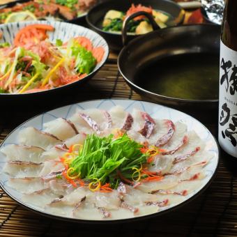 「限定」五月套餐、鲷鱼涮锅8道菜品、2.5小时无限畅饮 6,480日元 → 4,980日元