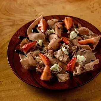 Strawberries, prosciutto, and mascarpone