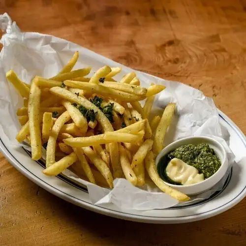 French fries with basil and mayonnaise