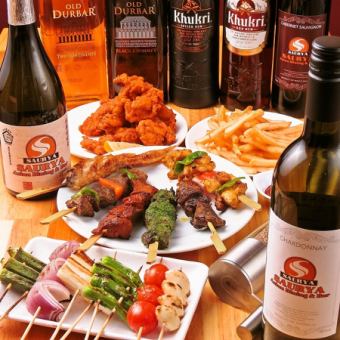 【10名以上の予約で幹事様無料！】チキン串焼き食べ飲み放題コース　2時間4,980円→3,980円