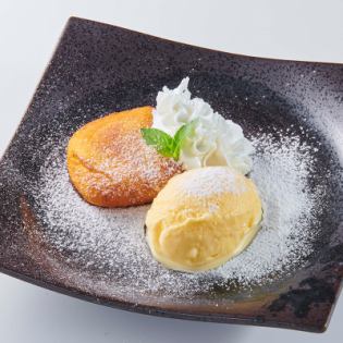 Sweet potato mochi with vanilla ice cream