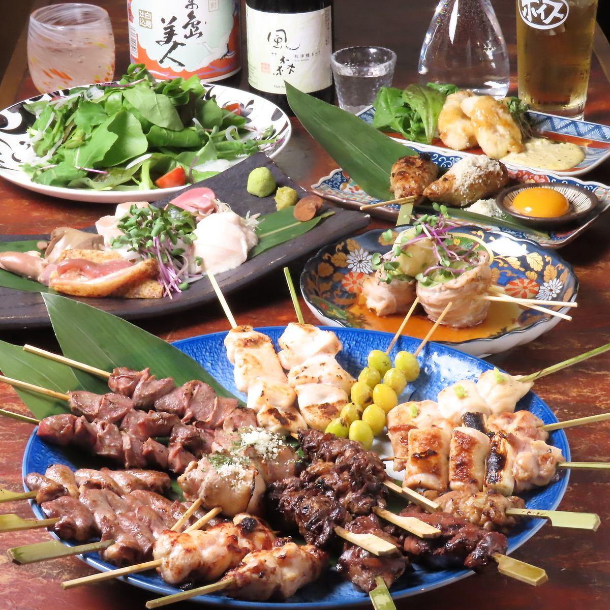 鮮度抜群の国産鶏を毎日串うち♪１本ずつ焼き上げるこだわり焼鳥と漁船直送の鮮魚自慢