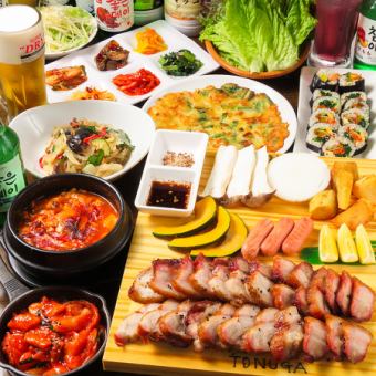女性人気No.1！壷炭火焼きサムギョプサル堪能コース 5,100円⇒4,380円(税込) 全15品