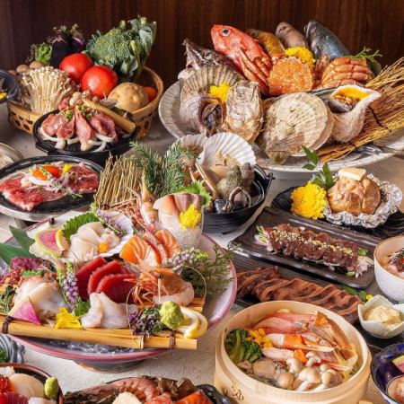 【季節の食材満喫】名物！呼子活イカの姿造りや牡蠣のレモン鍋付き！3時間飲み放題全9品7000円