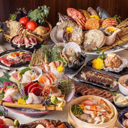 【季節の食材満喫】名物！呼子活イカの姿造りや牡蠣のレモン鍋付き！3時間飲み放題全9品7000円