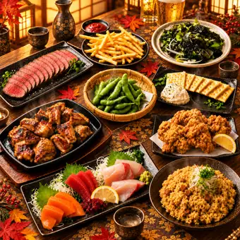 ★尽享奢华刺身拼盘和我们著名的Oyama烤鸡♪ 九道菜套餐，包含两小时畅饮！★