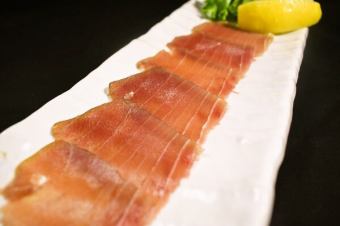 Homemade cured ham of bluefin tuna