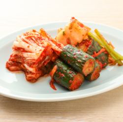 Three kinds of kimchi served