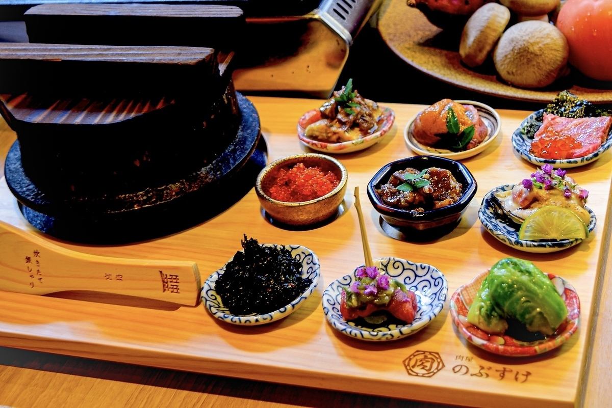 The silver shari that Nobusuke fell in love with ~ Freshly cooked clay pot rice and 9 types of obanzai ~