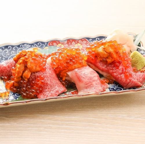 Luxurious meat sushi platter with 3 kinds of meat