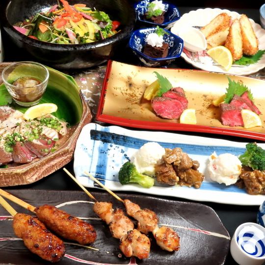 Charcoal-grilled Aso red beef and Kumamoto brand pork stew [Sample course] 8 dishes, 4,000 yen, all-you-can-drink included, 120 minutes