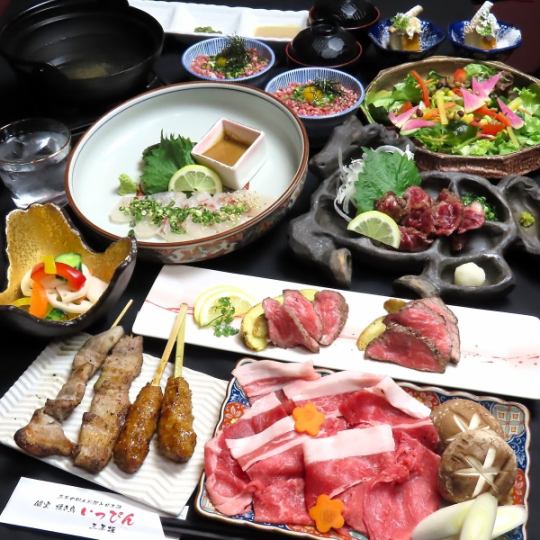 【あか牛と馬肉を堪能】あか牛の温シャブ、馬肉のたたき全10品＋飲み放題２時間付き6000円税込