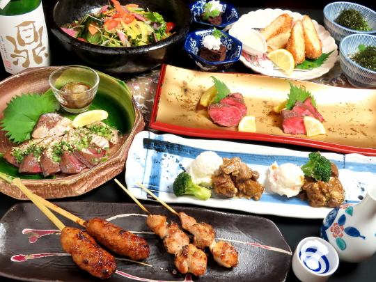 工作日特惠！主打品牌和牛、赤牛料理。【套餐】8道菜，原价5000日元→现价4000日元，含120分钟畅饮