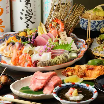 『鮪楽-ぎょらく-コース』コラ豚や鮪の希少部位含8品 3時間飲み放題付 5480円⇒4480円
