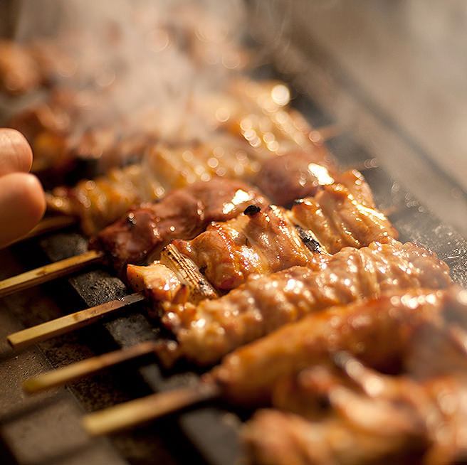 Charcoal grilled yakitori made with Fuji chicken delivered directly from the source! Enjoy with our secret sauce and rock salt!
