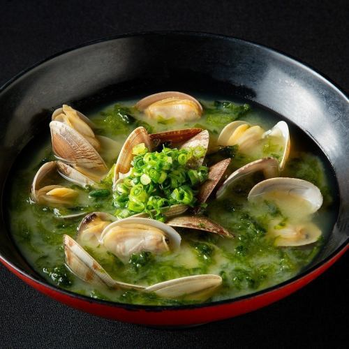 Miso soup with clams and greens