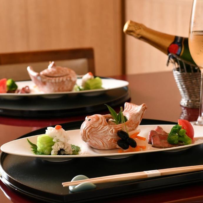 記念日 誕生日 乾杯シャンパン付前菜3種 造り 天ぷら 牛ステーキ等全8品 2名 個室可 大和屋 三玄 大阪梅田ヒルトンプラザ ウエスト店