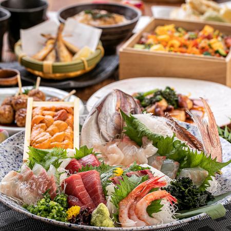 【曉套餐】終極盛宴。2.5小時無限暢飲烤和牛裡肌等9種菜餚和5種生魚片8,000日元