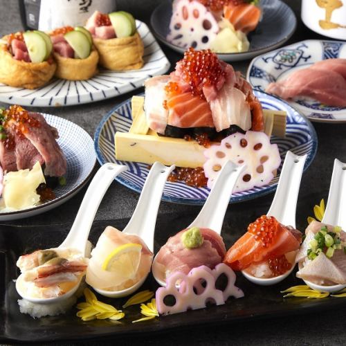 【NEW】贅沢！海鮮こぼれ寿司にれんげ寿司など絶品海鮮に自慢の地鶏を使った逸品を堪能◎