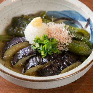 丸茄子と万願寺の揚げ浸し