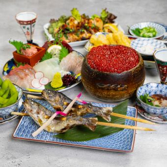 【保證包廂】盡享堆滿鮭魚籽的米飯！ 【匠人套餐】包含8道菜和3小時暢飲。
