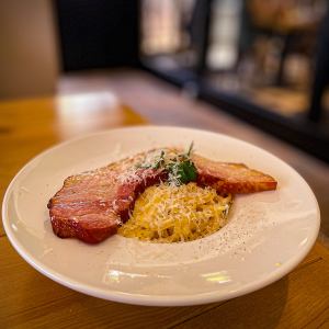 Thick sliced bacon carbonara