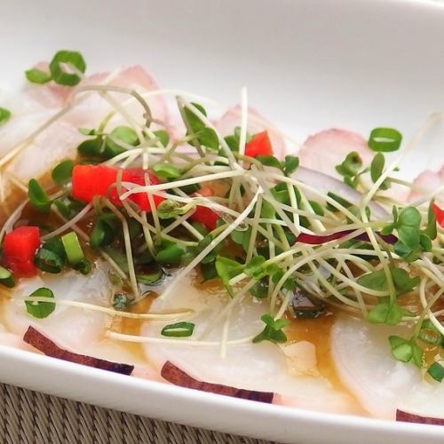 Octopus carpaccio with chopped wasabi