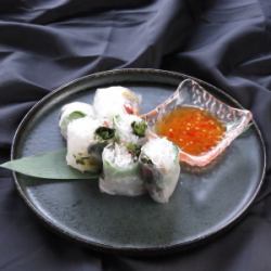 Fresh spring rolls with sea bream and perilla leaves