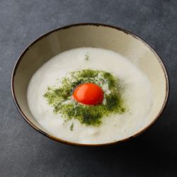 Cold soba noodles with yam foam.