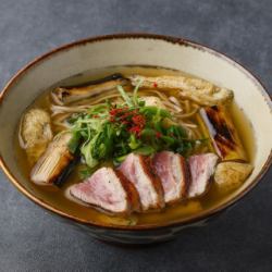 Duck, white onion, and soba noodles (hot)