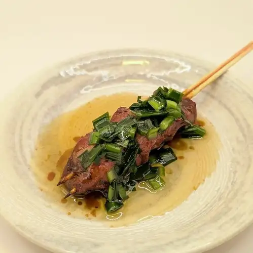 Liver and chive skewers from a yakitori restaurant