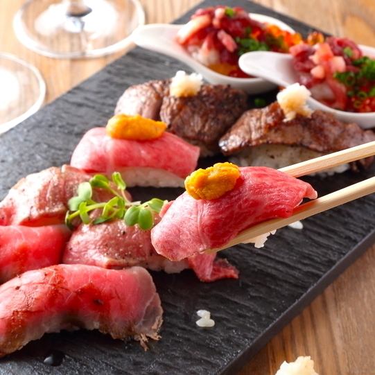 긴시쵸에서 인기있는 개인실 고기 바루 선술집에서 화제의 고기 초밥을 뷔페!