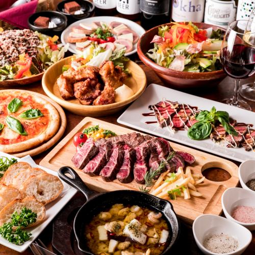 华丽的饮酒派对♪牛排和Ahijo☆【4500日元套餐】8项+ 2小时免费饮料♪