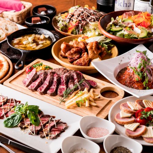 豪華的肉大塊♪☆沙朗牛排和披薩☆【5000日元套餐】9項+ 2小時,你可以喝