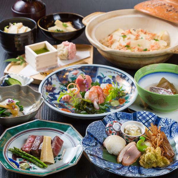 【庭園を望む贅沢】旬を味わう夜の季節懐石18000円(税込)～